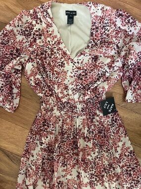 Kate and Lily Chiffon Midi Dress with Pink/Red/Cream Floral Print - Size 8 - NWT